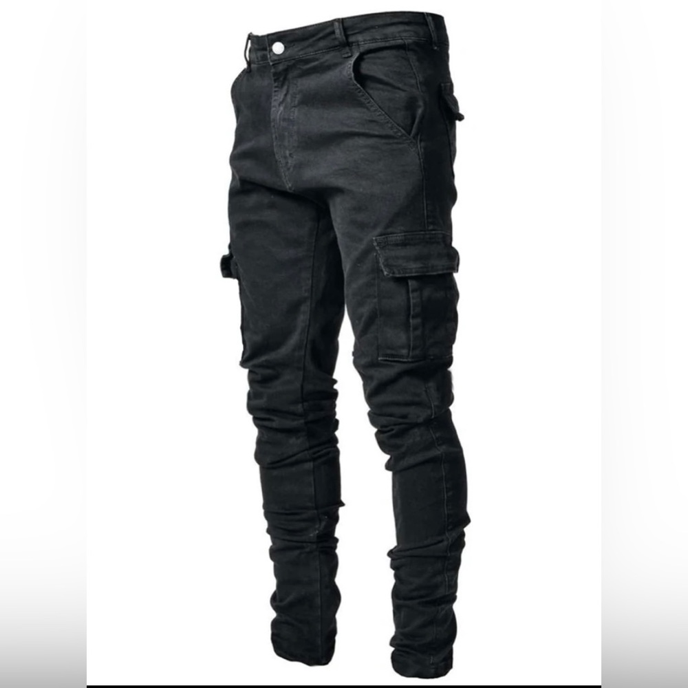 Black Flap Pocket Jeans. Size Large(40).